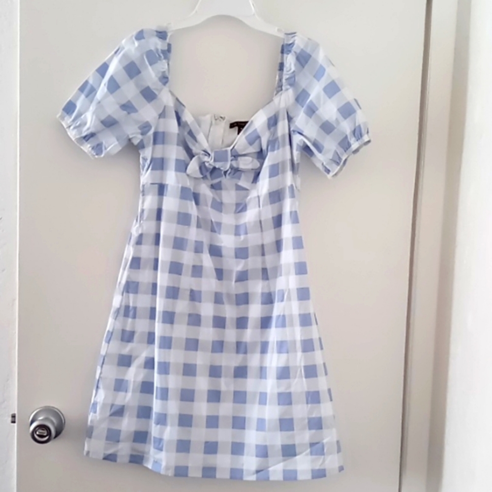 Gingham Spring/Summer Dress, Baby Blue and White, Medium